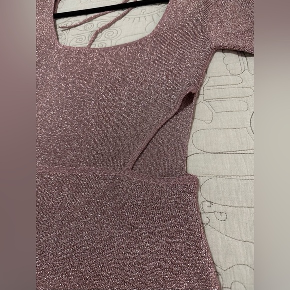 NWT MISA Minka Longsleeve Cutout Dress S Rose Metallic Knit - Picture 10 of 15